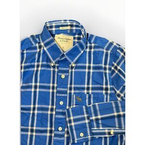 Abercrombie and Fitch Boys Youth Blue‎ Plaid Long Sleeve Shirt Large